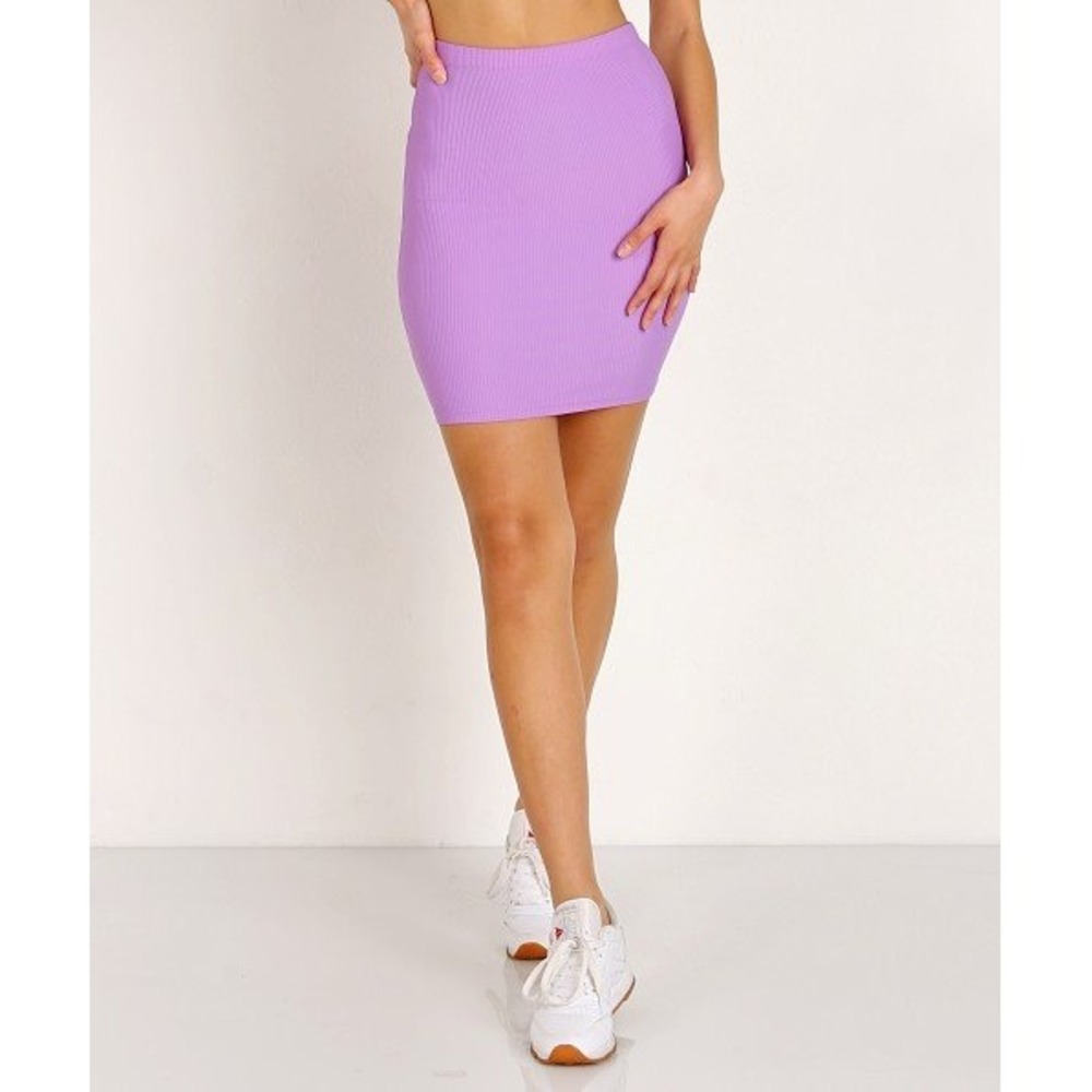 Indah Body Women's Lilac Purple Ramen Solid Elastic Waist Mini Skirt Size S